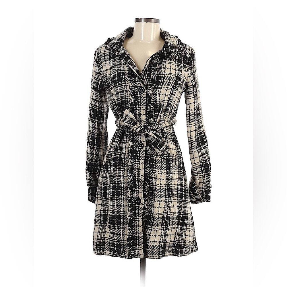 Grass Collection Wool Blend Plaid Ruffled Jacket Coat Women's Size Large